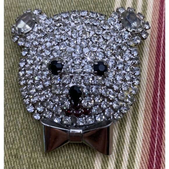 Vintage 60s Butler and Wilson Rhinestone Clear Crystal Teddy Bear Brooch - Picture 1 of 4